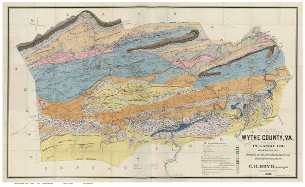 Wythe County Virginia 1890 - Old Map Reprint