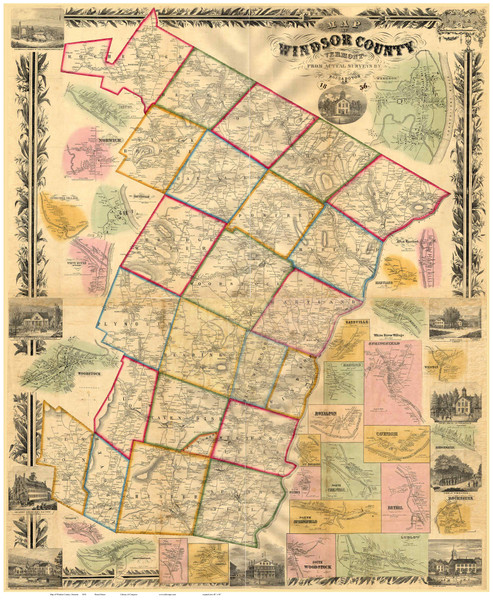 Windsor County Vermont 1856 - Old Map Reprint Windsor County Vermont 1856 - Old Map Reprint
