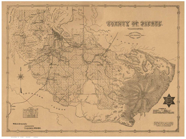 Pierce County Washington 1890 - Old Map Reprint