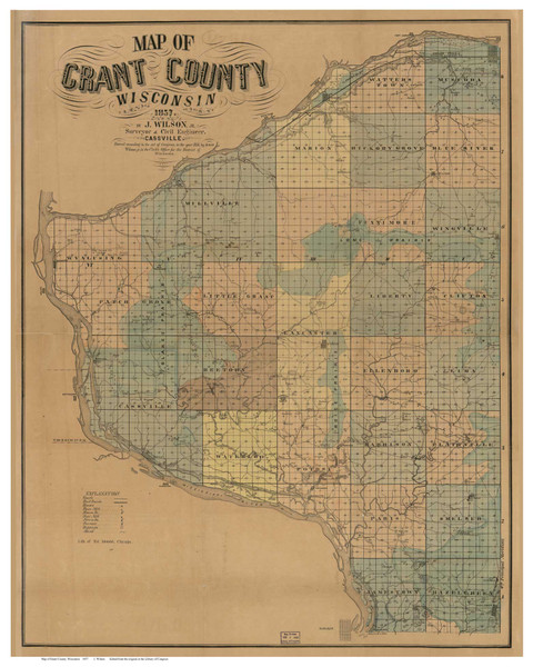 Grant County Wisconsin 1857 - Old Map Reprint