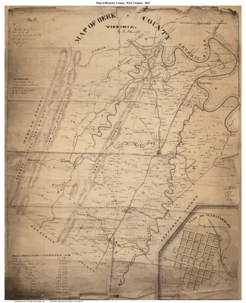 Berkeley County West Virginia 1847 - Old Wall Map Reprint