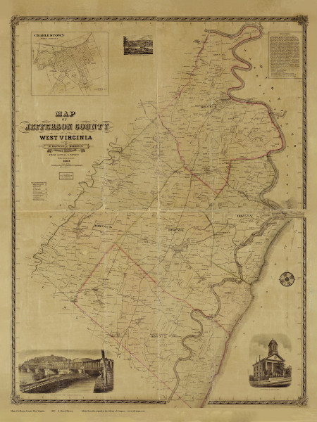 Jefferson County West Virginia 1883 - Old Wall Map Reprint