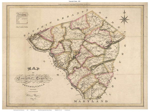 Lancaster County Pennsylvania 1821 - Old Map Reprint