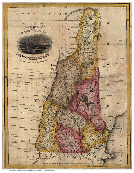 New Hampshire 1823 Farmer & Moore - Old State Map Reprint