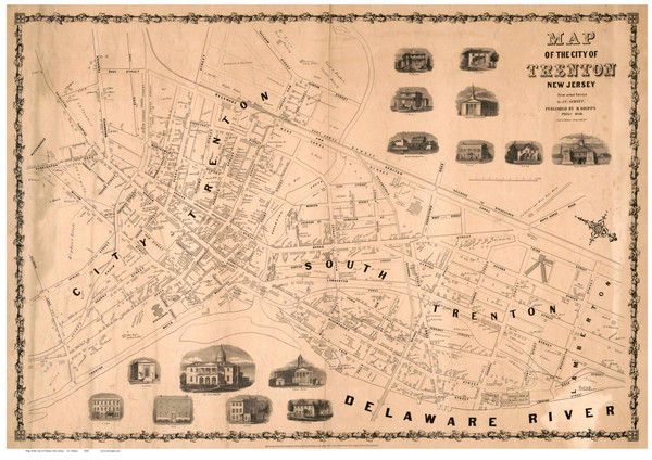Trenton 1849 Sidney - Old Map Reprint - New Jersey Cities