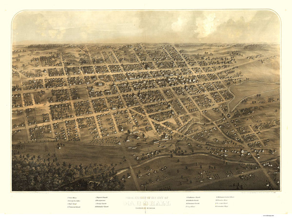 Marshall, Michigan 1868 Bird's Eye View