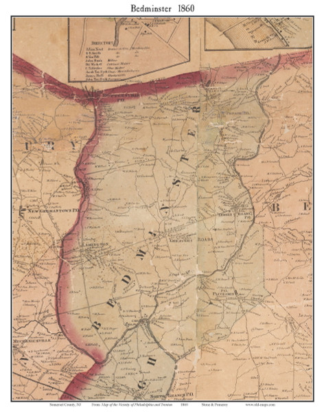 Bedminster, New Jersey 1860 Old Town Map Custom Print - Somerset Co.
