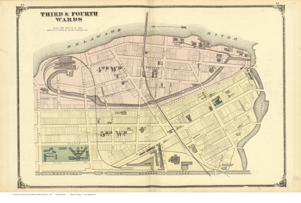 3rd & 4th Wards - Trenton, New Jersey 1875 Old Town Map Reprint - Mercer Co.