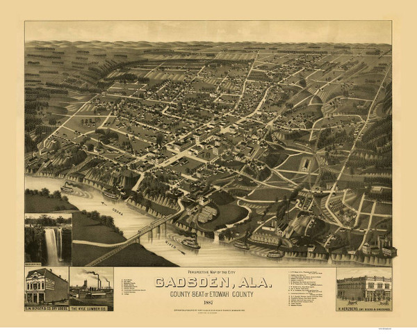 Gasden, Alabama 1887 Bird's Eye View