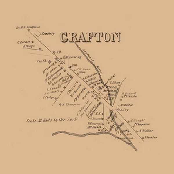 Grafton Village, Vermont 1856 Old Town Map Custom Print - Windham Co.