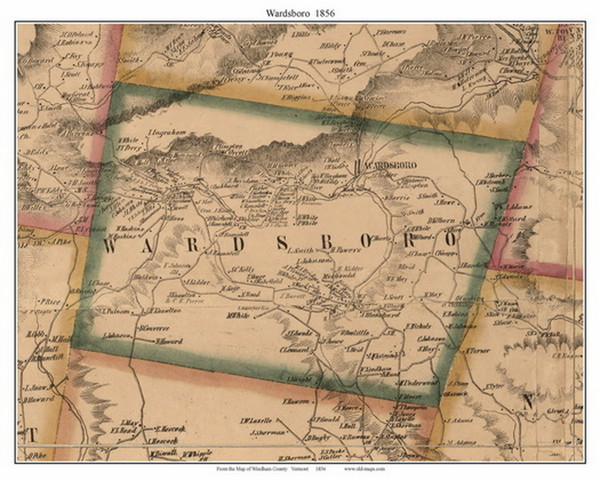 Wardsboro, Vermont 1856 Old Town Map Custom Print - Windham Co. Wardsboro, Vermont 1856 Old Town Map Custom Print - Windham Co.