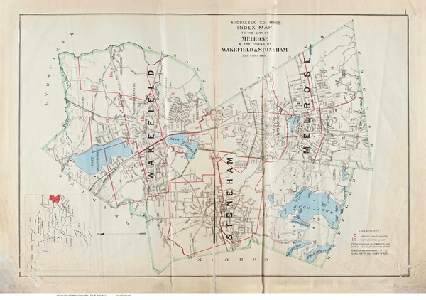 Plate 1, Index Map to Melrose, Wakefield, Stoneham, 1906 - Old Street Map Reprint - Middlesex Co. Atlas Vol.2 - Concord to Wakefield