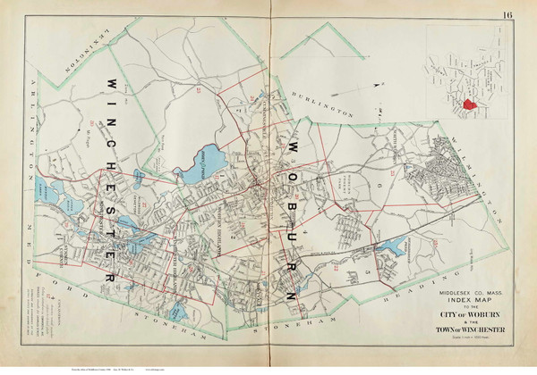 Plate 16, Index Map  to Woburn and Winceshester, 1906 - Old Street Map Reprint - Middlesex Co. Atlas Vol.2 - Concord to Wakefield