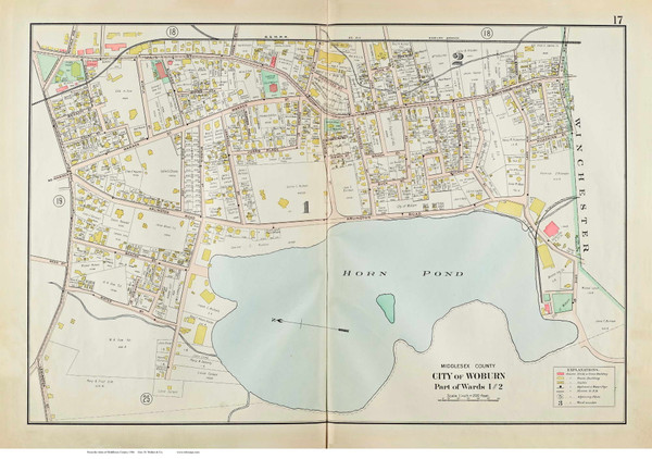 Plate 17, Woburn -parts of  Wards 1 and 2, 1906 - Old Street Map Reprint - Middlesex Co. Atlas Vol.2 - Concord to Wakefield Plate 17, Woburn -parts of  Wards 1 and 2, 1906 - Old Street Map Reprint - Middlesex Co. Atlas Vol.2 - Concord to Wakefield