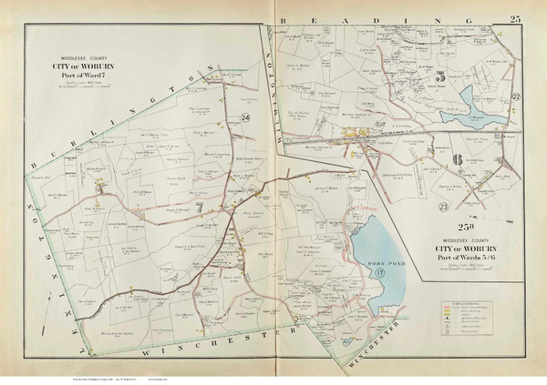 Plate 25, Woburn - parts of Wards 5, 6 and 7, 1906 - Old Street Map Reprint - Middlesex Co. Atlas Vol.2 - Concord to Wakefield