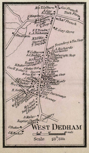 West Dedham Village, Massachusetts 1858 Old Town Map Custom Print - Norfolk Co.
