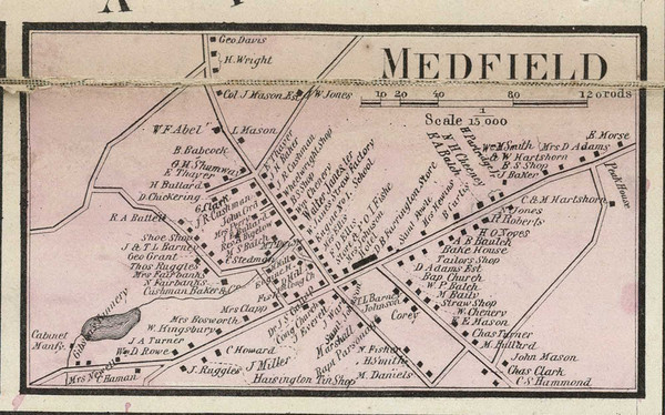 Medfield Village, Massachusetts 1858 Old Town Map Custom Print - Norfolk Co.