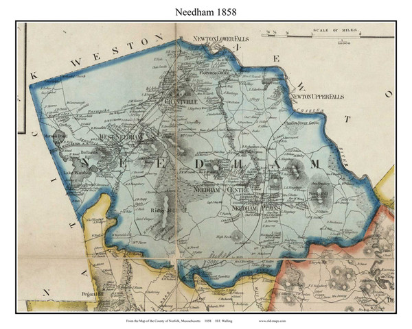 Needham, Massachusetts 1858 Old Town Map Custom Print - Norfolk Co.