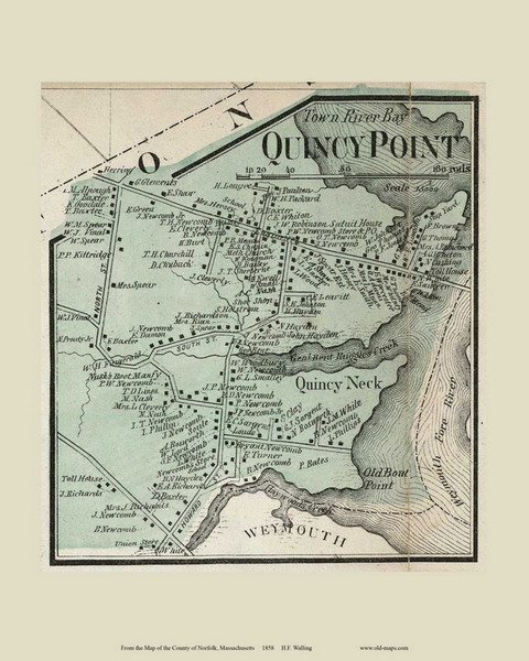 Quincy Point, Massachusetts 1858 Old Town Map Custom Print - Norfolk Co.