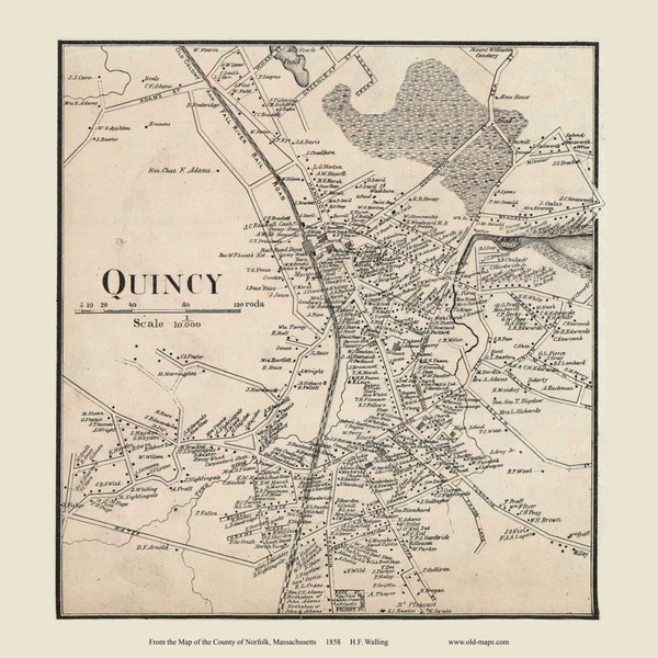 Quincy Village, Massachusetts 1858 Old Town Map Custom Print - Norfolk Co.