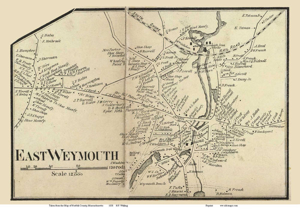 East Weymouth Village, Massachusetts 1858 Old Town Map Custom Print - Norfolk Co.