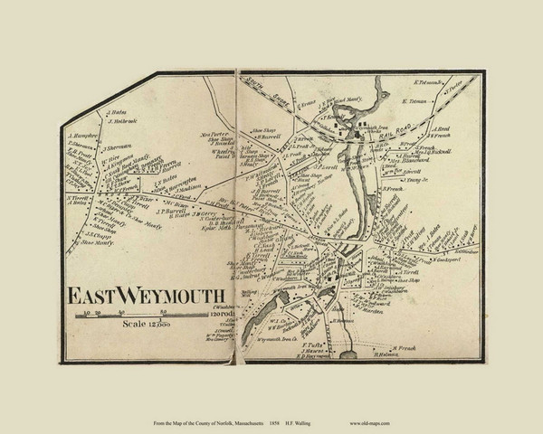 East Weymouth Village, Massachusetts 1858 Old Town Map Custom Print - Norfolk Co.