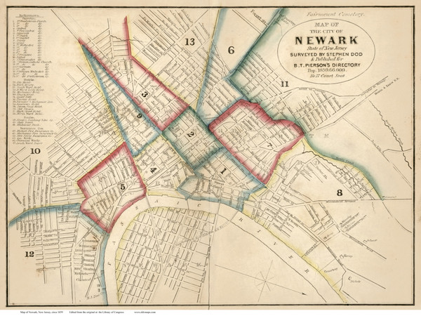 Newark ca. 1859  - Old Map Reprint - New Jersey Cities