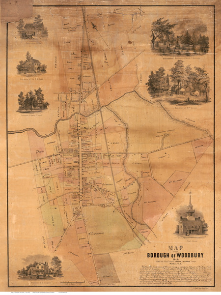 Woodbury 1854  - Old Map Reprint - New Jersey Cities