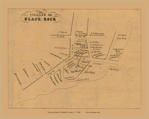 Black Rock, Connecticut 1858 Fairfield Co. - Old Map Custom Print