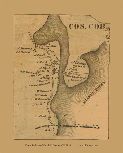 Cos Cob - Greenwich, Connecticut 1858 Fairfield Co. - Old Map Custom Print