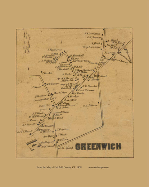 Greenwich Village - Greenwich, Connecticut 1858 Fairfield Co. - Old Map Custom Print