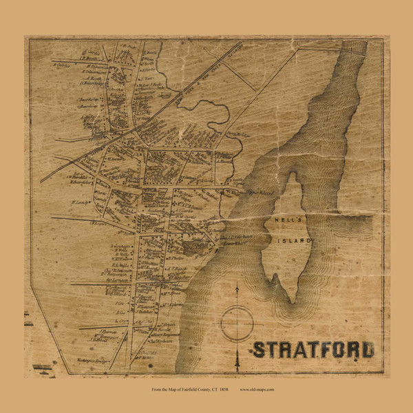 Stratford Village - Stratford, Connecticut 1858 Fairfield Co. - Old Map Custom Print