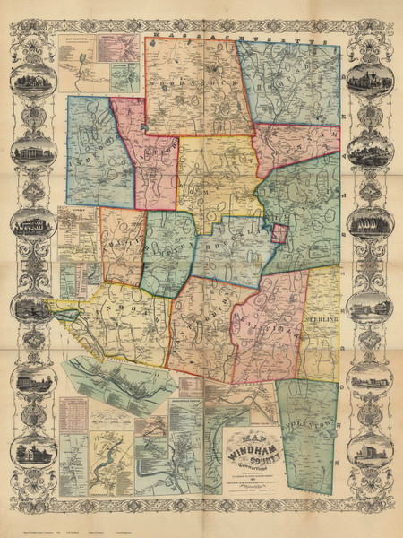 Windham County Connecticut 1856 - Old Map Reprint Windham County Connecticut 1856 - Old Map Reprint