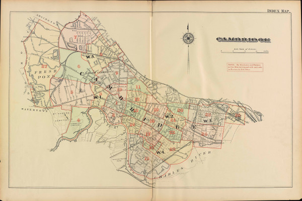 Cambridge Index Map, 1886 - Old Street Map Reprint -Cambridge 1886 Atlas