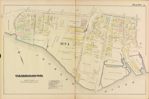 Cambridge Ward 1 Plate 2, 1886 - Old Street Map Reprint -Cambridge 1886 Atlas
