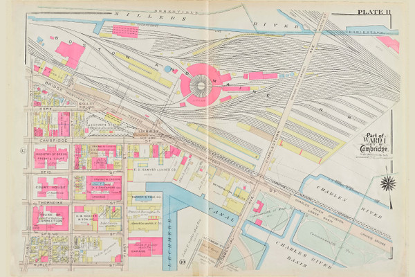 Cambridge Ward 1 B&M Yard Plate 11, 1930 - Old Street Map Reprint -Cambridge 1930 Atlas