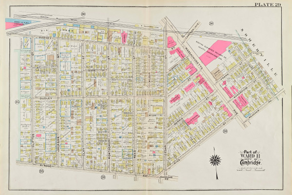 Cambridge Ward 11 Dudley Street Plate 29, 1930 - Old Street Map Reprint -Cambridge 1930 Atlas