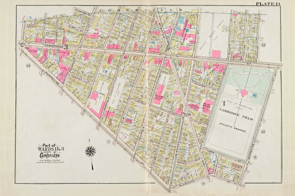 Cambridge Wards 1 & 3 Plate 13, 1930 - Old Street Map Reprint -Cambridge 1930 Atlas