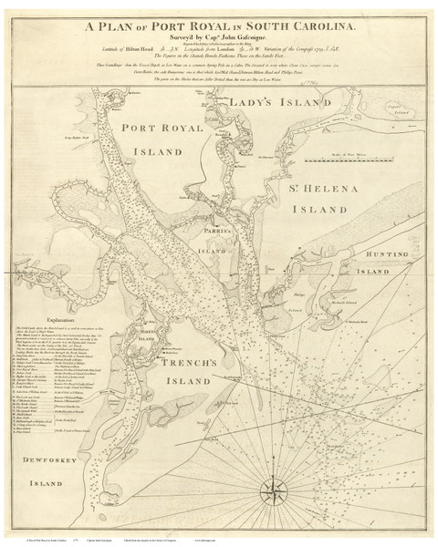 Port Royal  1773 Gascoigne - Old Map Reprint - South Carolina Cities