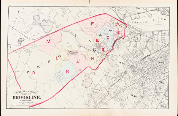 Brookline Index Map, 1874 - Old Street Map Reprint -  -Brookline 1874 Atlas