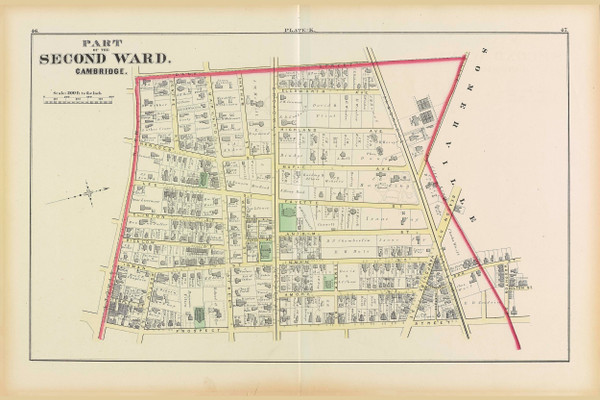 Cambridge Ward 2 Plate K, 1873 - Old Street Map Reprint -Cambridge 1873 Atlas