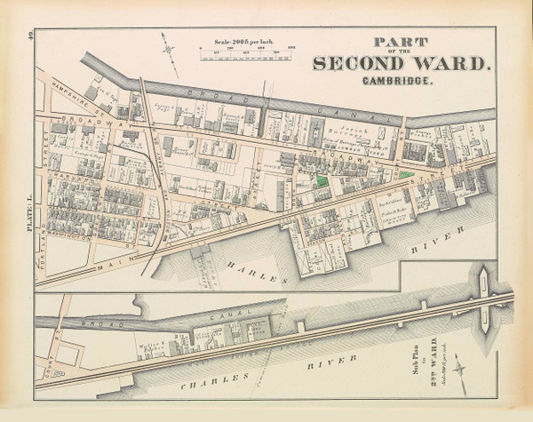 Cambridge Ward 2 Plate L, 1873 - Old Street Map Reprint -Cambridge 1873 Atlas