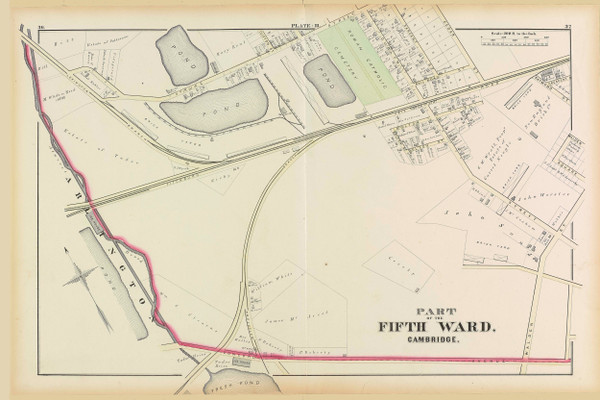 Cambridge Ward 5 Plate H, 1873 - Old Street Map Reprint -Cambridge 1873 Atlas Cambridge Ward 5 Plate H, 1873 - Old Street Map Reprint -Cambridge 1873 Atlas