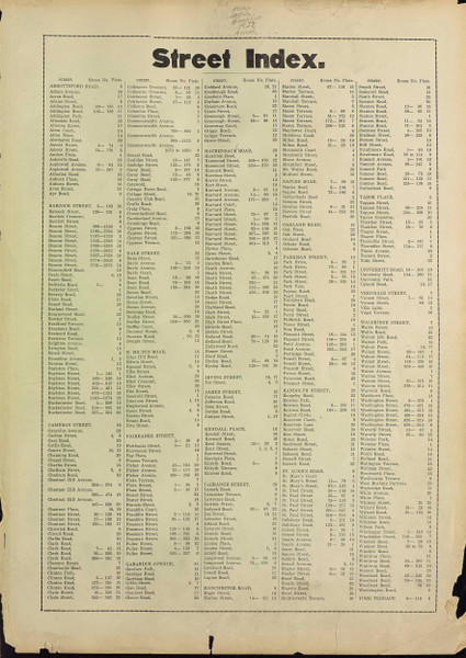 Brookline Street Index, 1927 - Old Street Map Reprint - Brookline 1927 Atlas