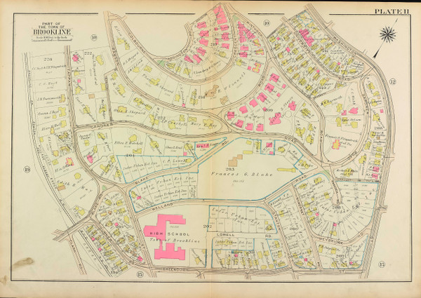Plate 11, Gardner Street, 1927 - Old Street Map Reprint - Brookline High School, Welland Road, Rawson Road, Washington Street - Brookline 1927 Atlas