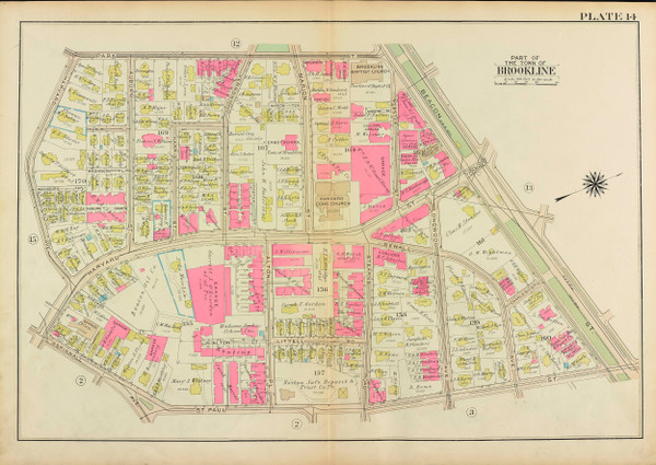 Plate 14, Harvard Street, 1927 - Old Street Map Reprint - Cabot School, Coolidge Corner, St Paul Street, Park Street - Brookline 1927 Atlas