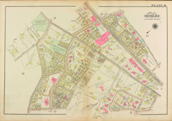 Plate 16, Cypress Street, 1927 - Old Street Map Reprint - Brookline Cemetery, Clark Playground, Boylston Street, Walnut Street, Philbrick Square, Town Stable - Brookline 1927 Atlas