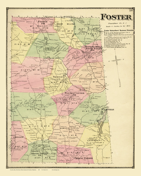 Foster, Rhode Island 1870 - Old Town Map Reprint Foster, Rhode Island 1870 - Old Town Map Reprint