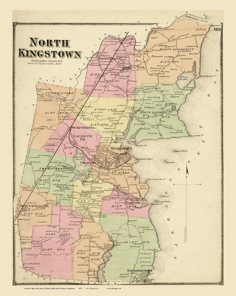 North Kingstown, Rhode Island 1870 - Old Town Map Reprint