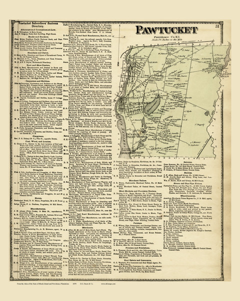 Pawtucket and Business Directory, Rhode Island 1870 - Old Town Map Reprint